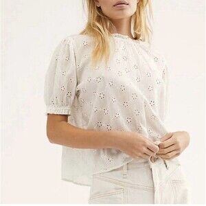 Free People Large Letters To Juliet White Top Shirt Tie Back Eyelet